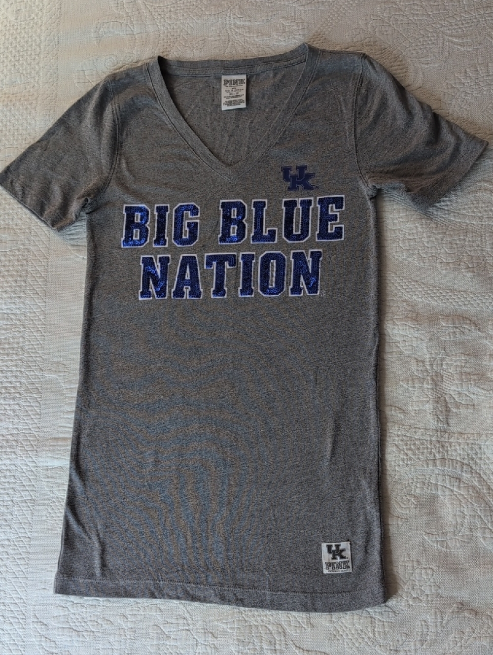 Victoria's Secret PINK 'Big Blue Nation'  V-Neck Tee with Sequin Lettering